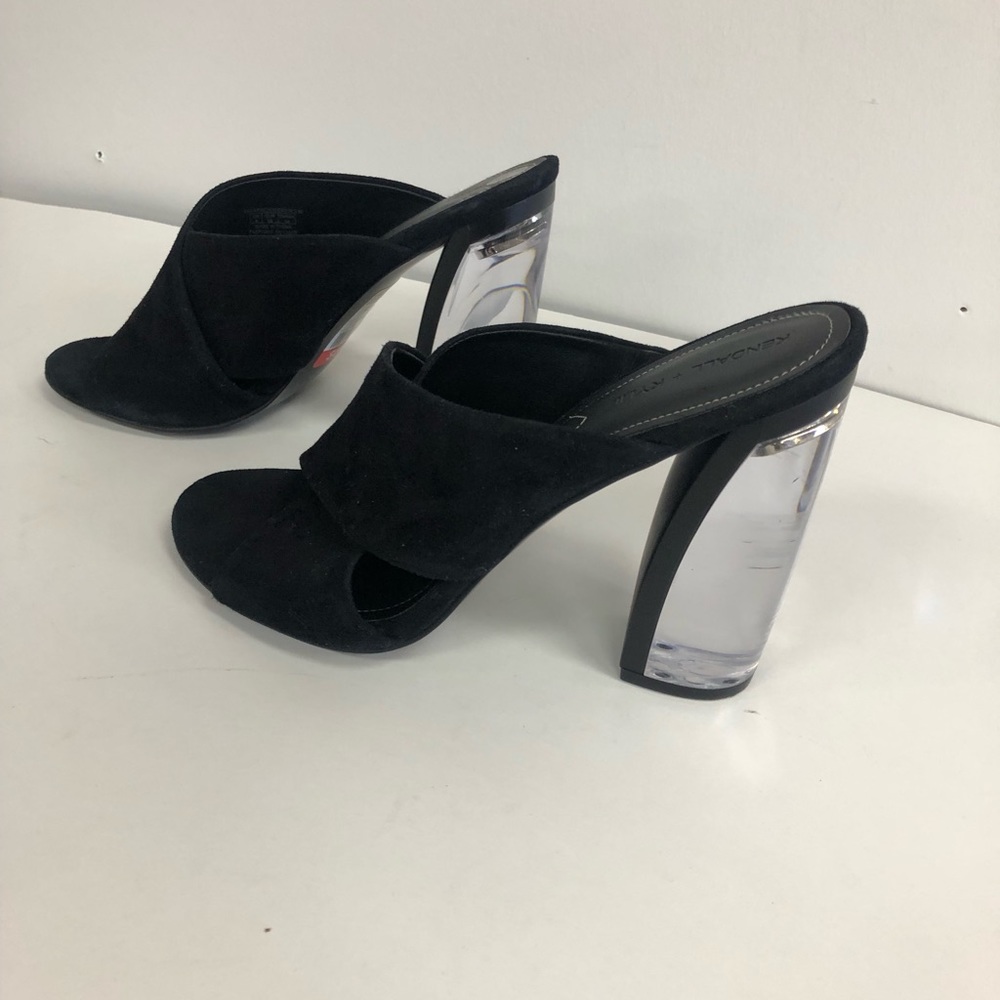 KENDALL+ KYLIE KARMEN SUEDE CRISSCROSS SLIP ON MULE CLEAR BLOCK HEELS SIZE 8 - Picture 2 of 8